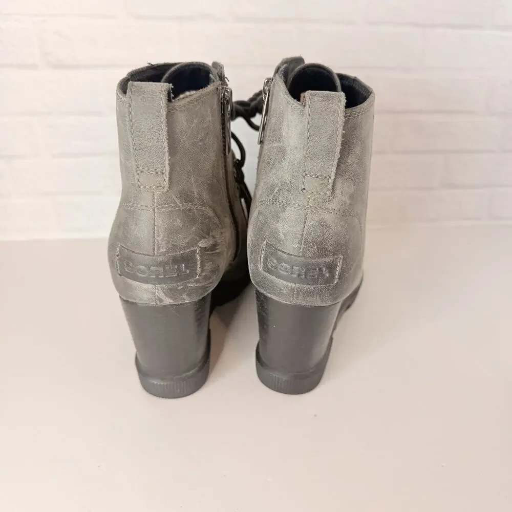 SOREL Gray Joan Uptown Suede Leather Wedge Booties Women Size 6.5